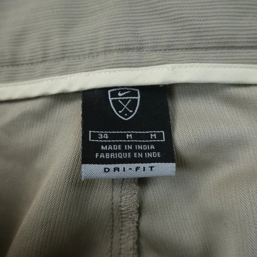 VTG Nike Shorts Mens 34 Beige Tan Brown Khaki Dri Fit Golf Pleated Swoosh Y2K